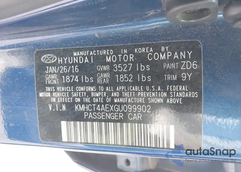 2016 Hyundai Accent Se из США, поврежденный, VIN KMHCT4AEXGU099902